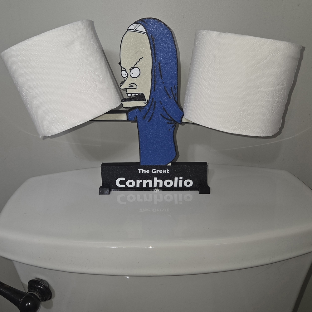 The Great Cornholio Blue Toilet Paper Stand by Cornholio